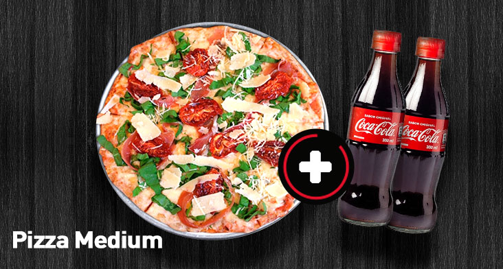 Compra una Pizza Medium de cualquier sabor y te regalamos dos bebidas